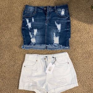 Womens size 3 white denim shorts and skirt